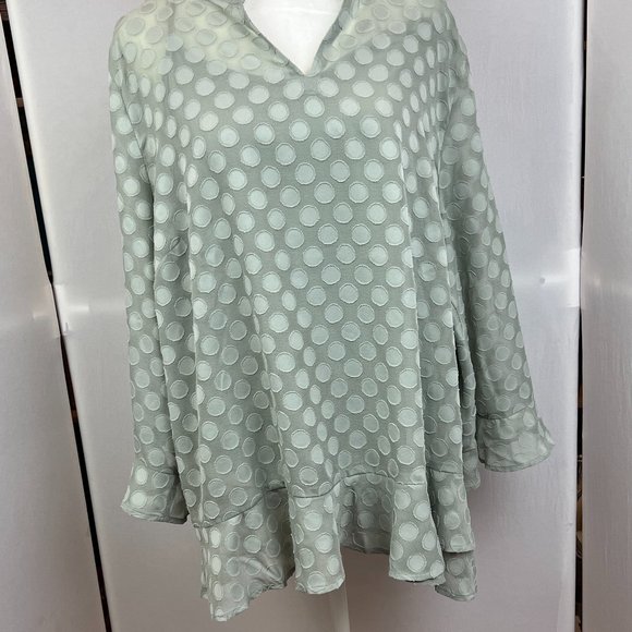Soft Surroundings Sage Green Popover Tunic Circle Pattern Ruffle Hemline size XL - Picture 1 of 12